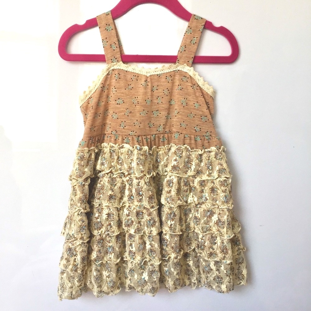 Right Bank Babies Dress Girl’s 2T French Floral Lace Vintage Boutique Blue Tan
